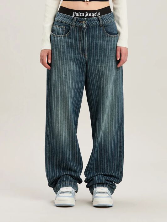PALM ANGELS  Jeans mit Streifen LIGHT BLUE - WHITE PWYB041S25DEN001