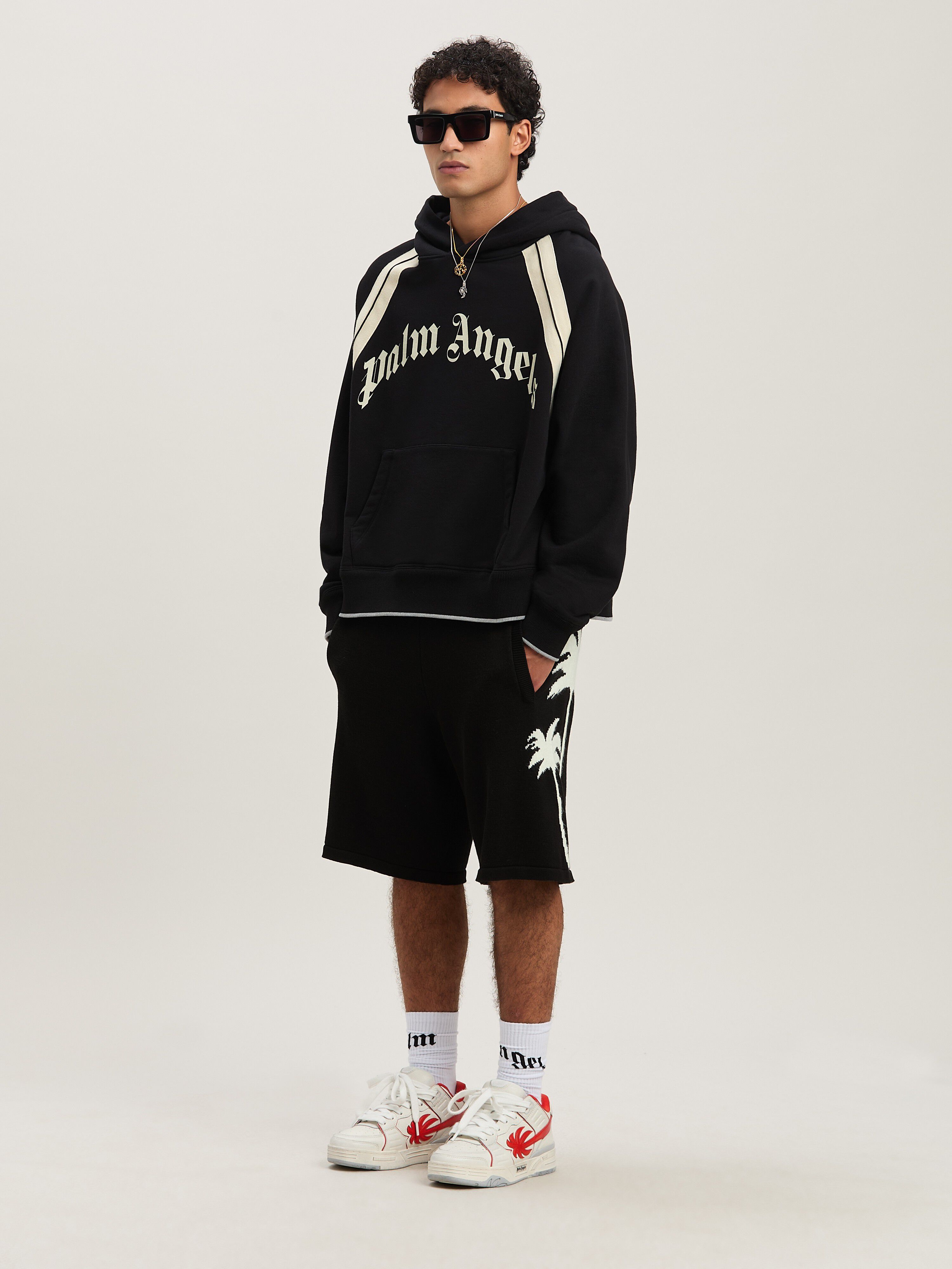 PALM ANGELS  Hoodie mit geschwungenem Logo BLACK - IVORY PMBB171S25FLE001