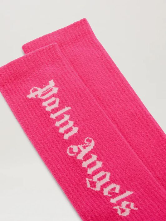 PALM ANGELS  Jacquared Logo high socks FUCHSIA - SOFT PINK PWRA007S25FAB001