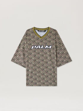 PALM ANGELS Camo Allover Palm Sport T-Shirt BROWN OFF WHITE PMAA10NS26FAB002