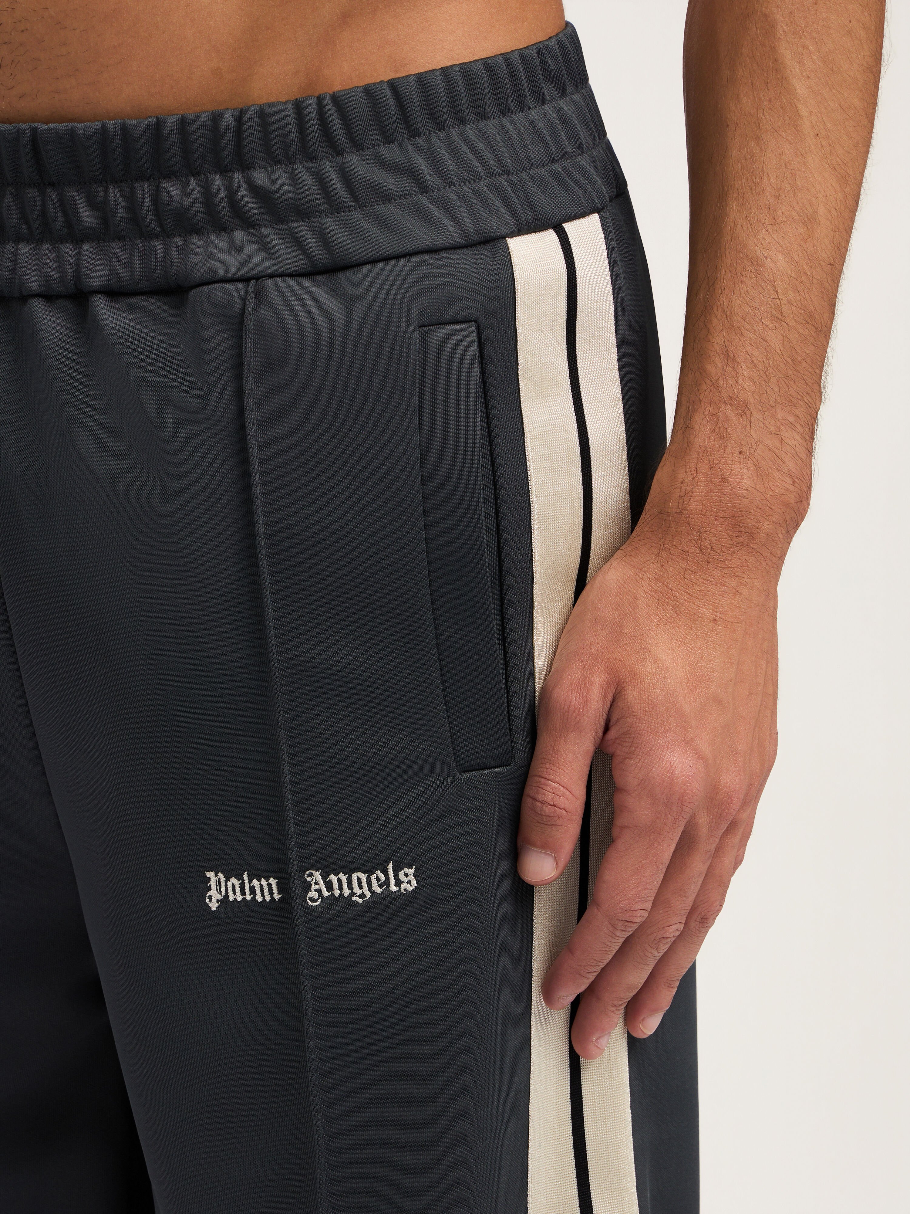 PALM ANGELS Classic Logo Track Shorts DARK GREY OFF WHITE PMCL009S26FAB001