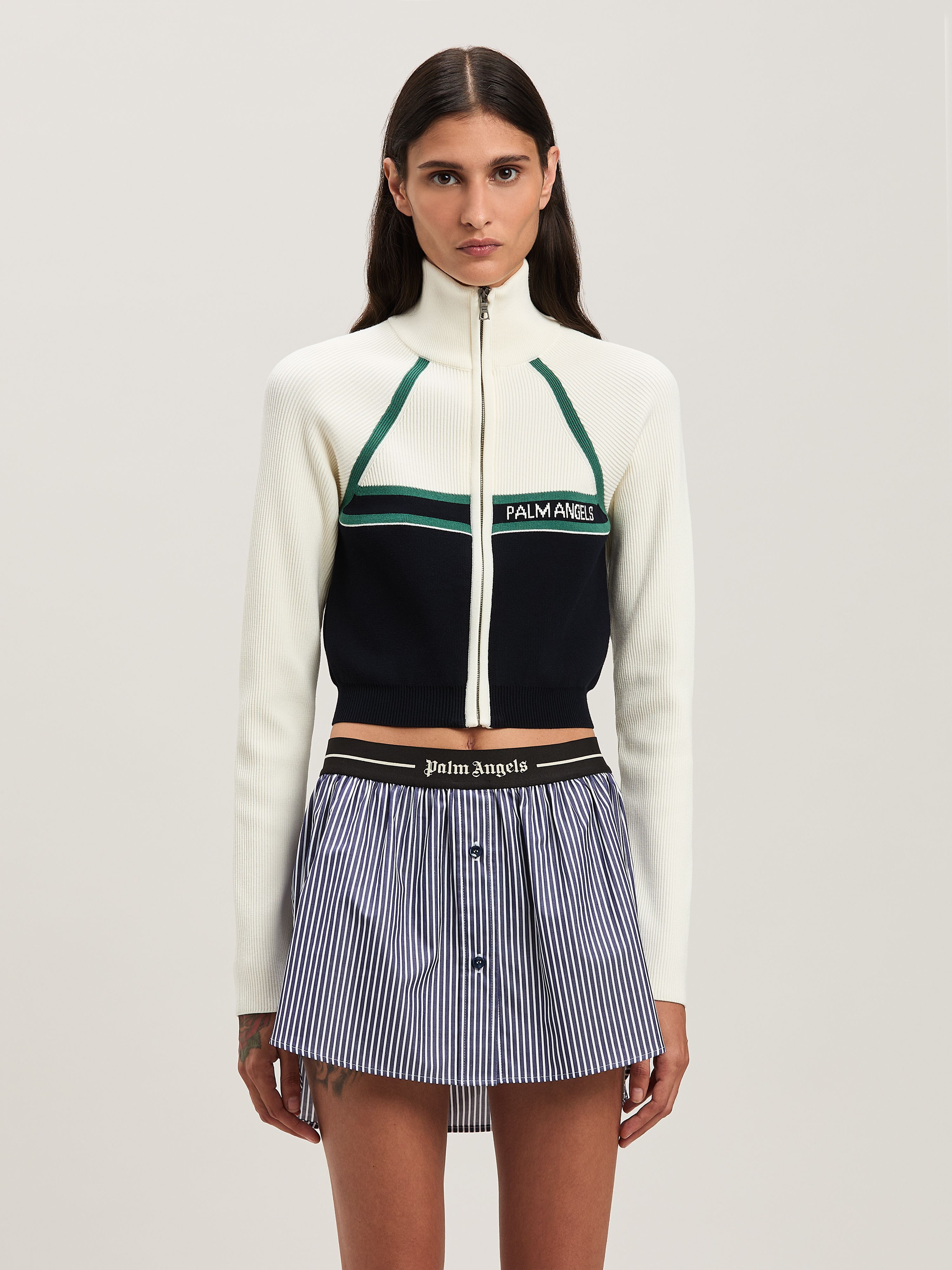 PALM ANGELS  Racing Strickjacke NAVY BLUE - OFF WHITE PWHF033S25KNI001