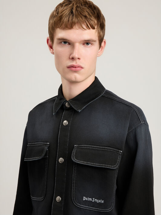 PALM ANGELS Classic Logo Loose Denim Shirt BLACK OFF WHITE PMYD024S26DEN001