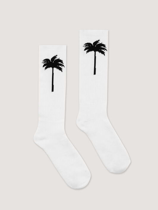 PALM ANGELS Palm Tree Logo Socks WHITE BLACK PMRA001C99FAB003