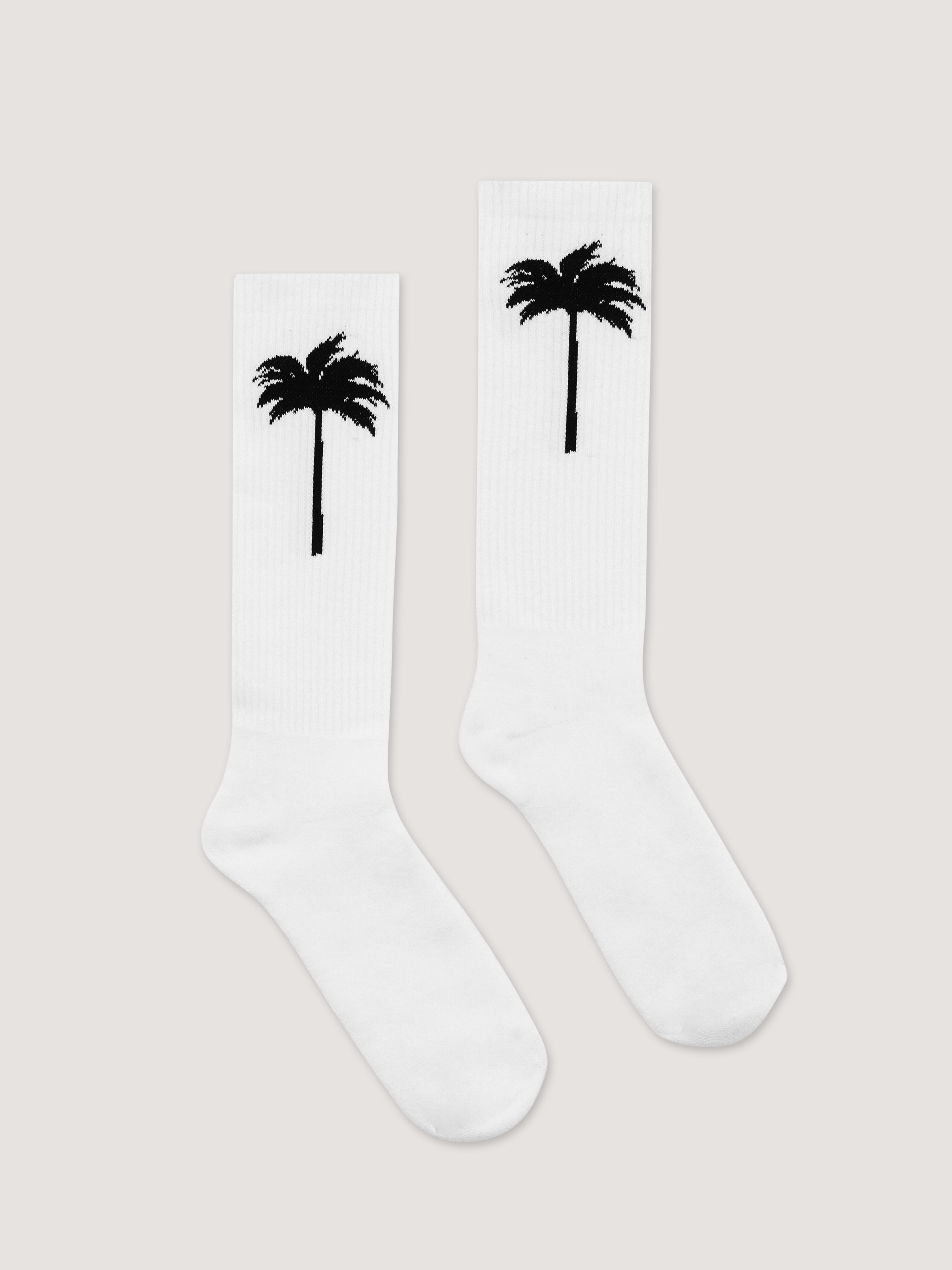PALM ANGELS Palm Tree Logo Socks WHITE BLACK PMRA001C99FAB003