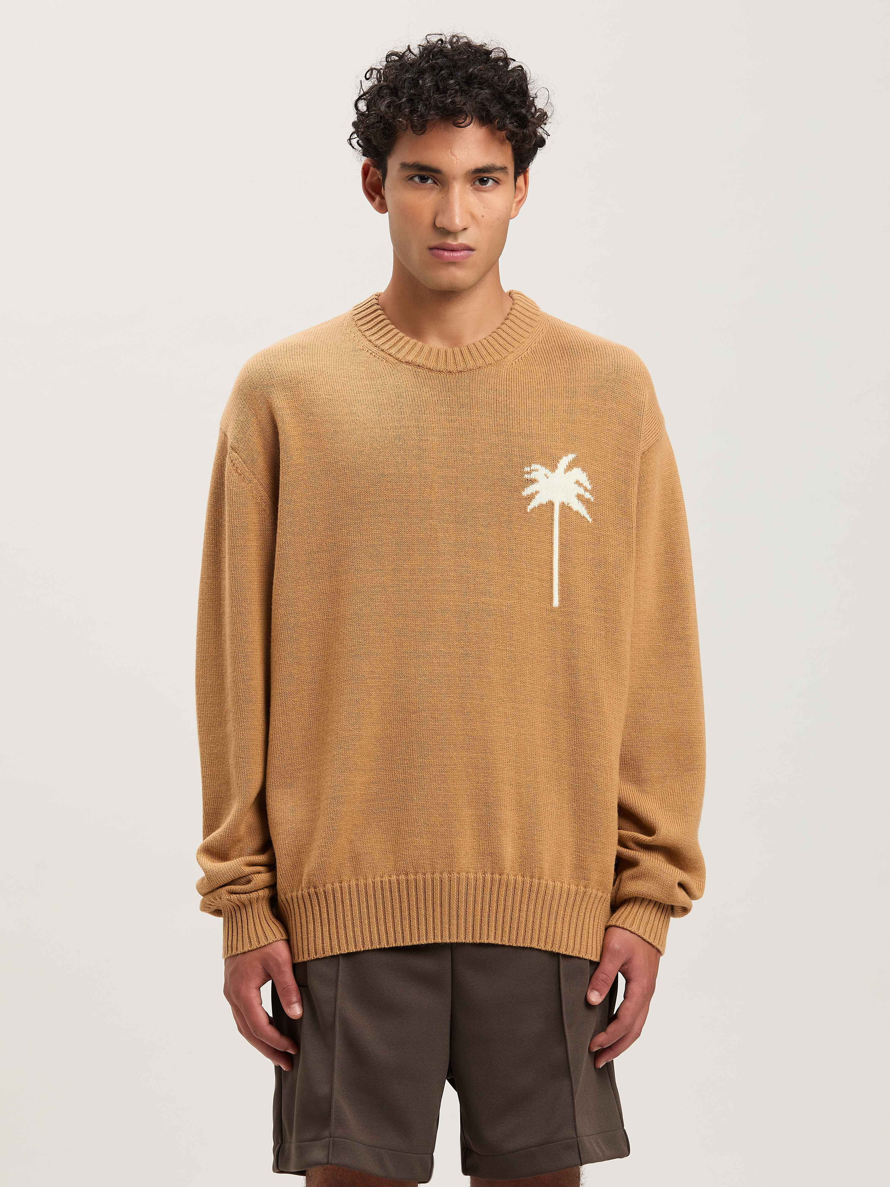 PALM ANGELS  Palm Inlay knit sweater BEIGE - OFF WHITE PMHE080S25KNI001
