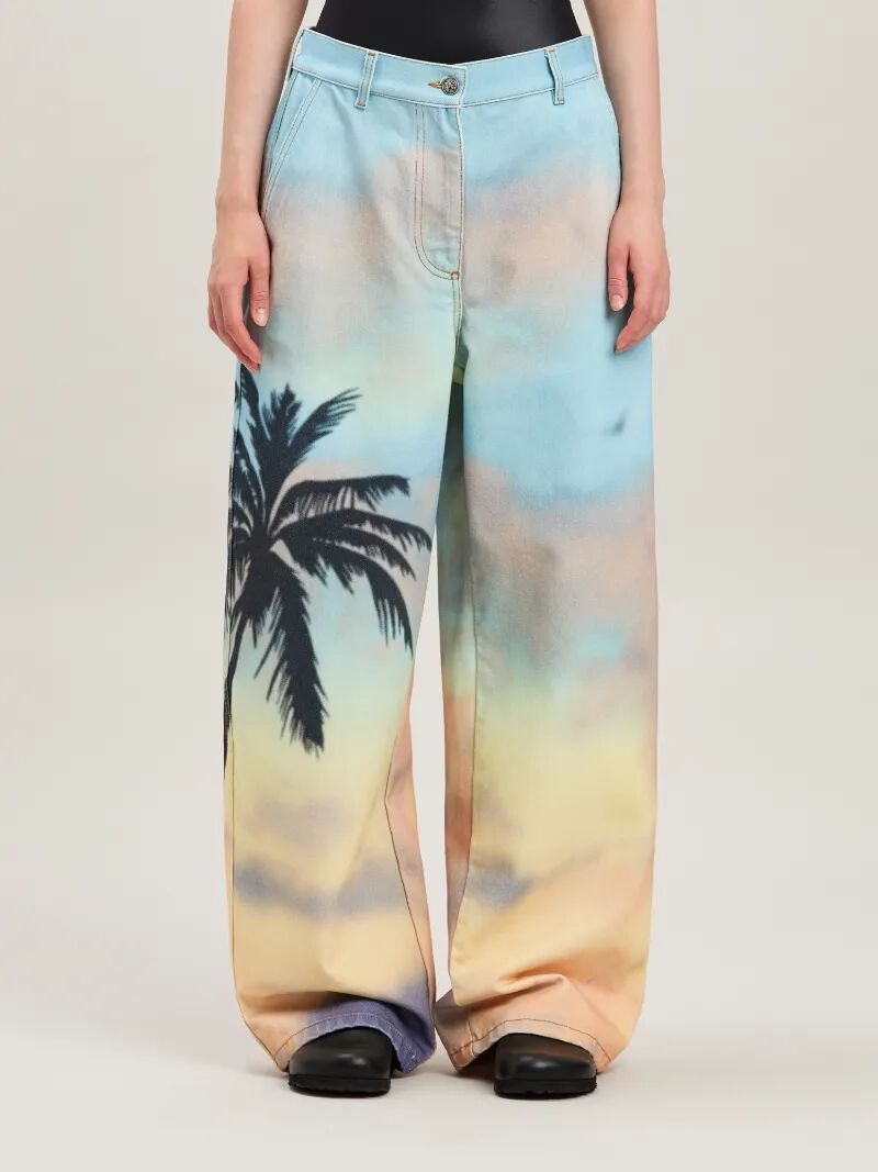 PALM ANGELS  Sunrise Palm baggy denim pants MULTICOLOR - BLACK PWYB040S25DEN001