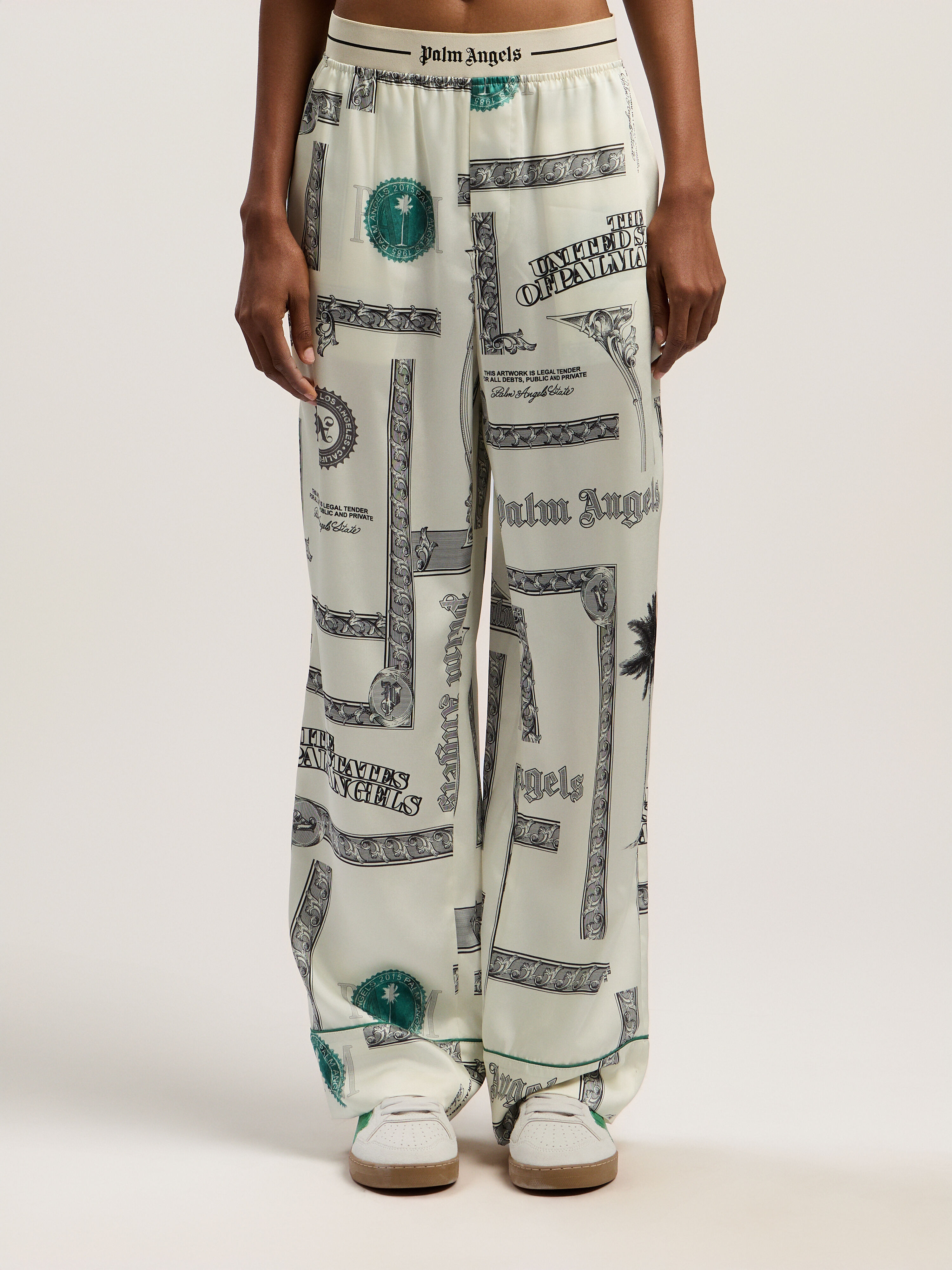 PALM ANGELS Dollar Print Pajama Pants IVORY - BLACK PWCA15FF25FAB002
