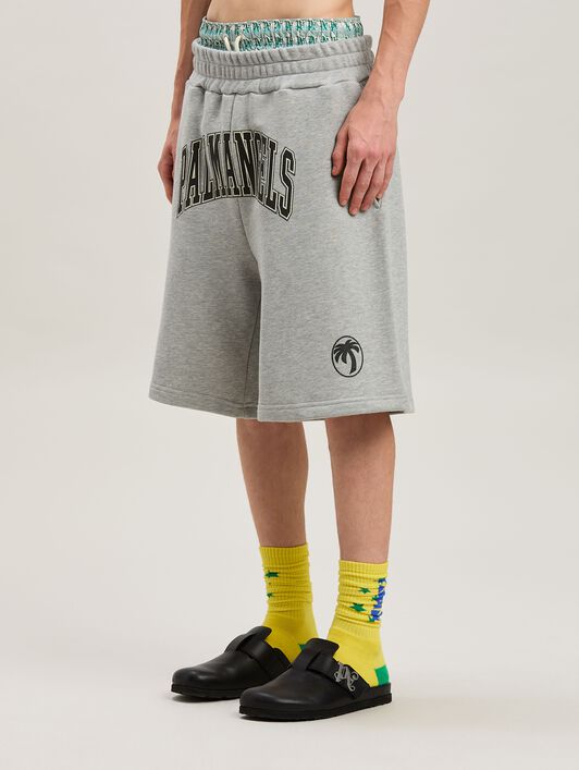 PALM ANGELS  College Oval Palm Shorts GREY MELANGE - BLACK PMCI028S25FLE001