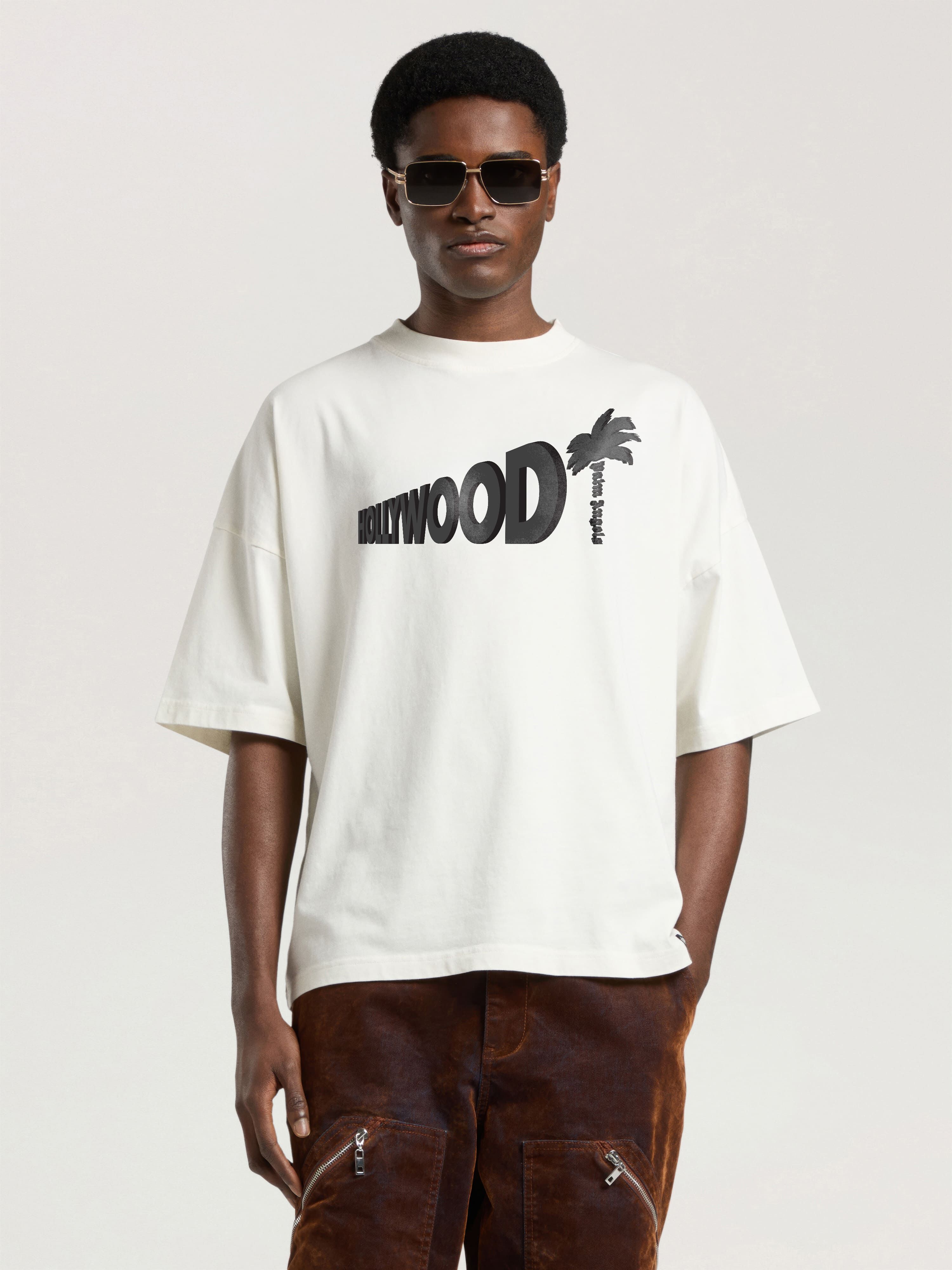 Sunset Blvd Palm Loose T-Shirt PALM ANGELS Sunset Blvd Palm Loose T-Shirt OFF WHITE - BLACK PAMAA03W26JR07