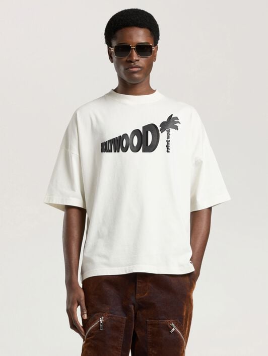 Sunset Blvd Palm Loose T-Shirt PALM ANGELS Sunset Blvd Palm Loose T-Shirt OFF WHITE - BLACK PAMAA03W26JR07