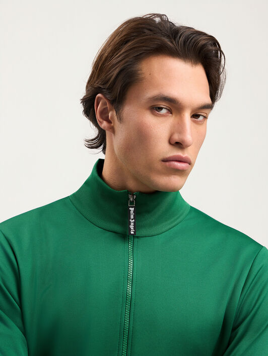PALM ANGELS Curved Logo Track Jacket GREEN BLACK PMBD089S26FAB001