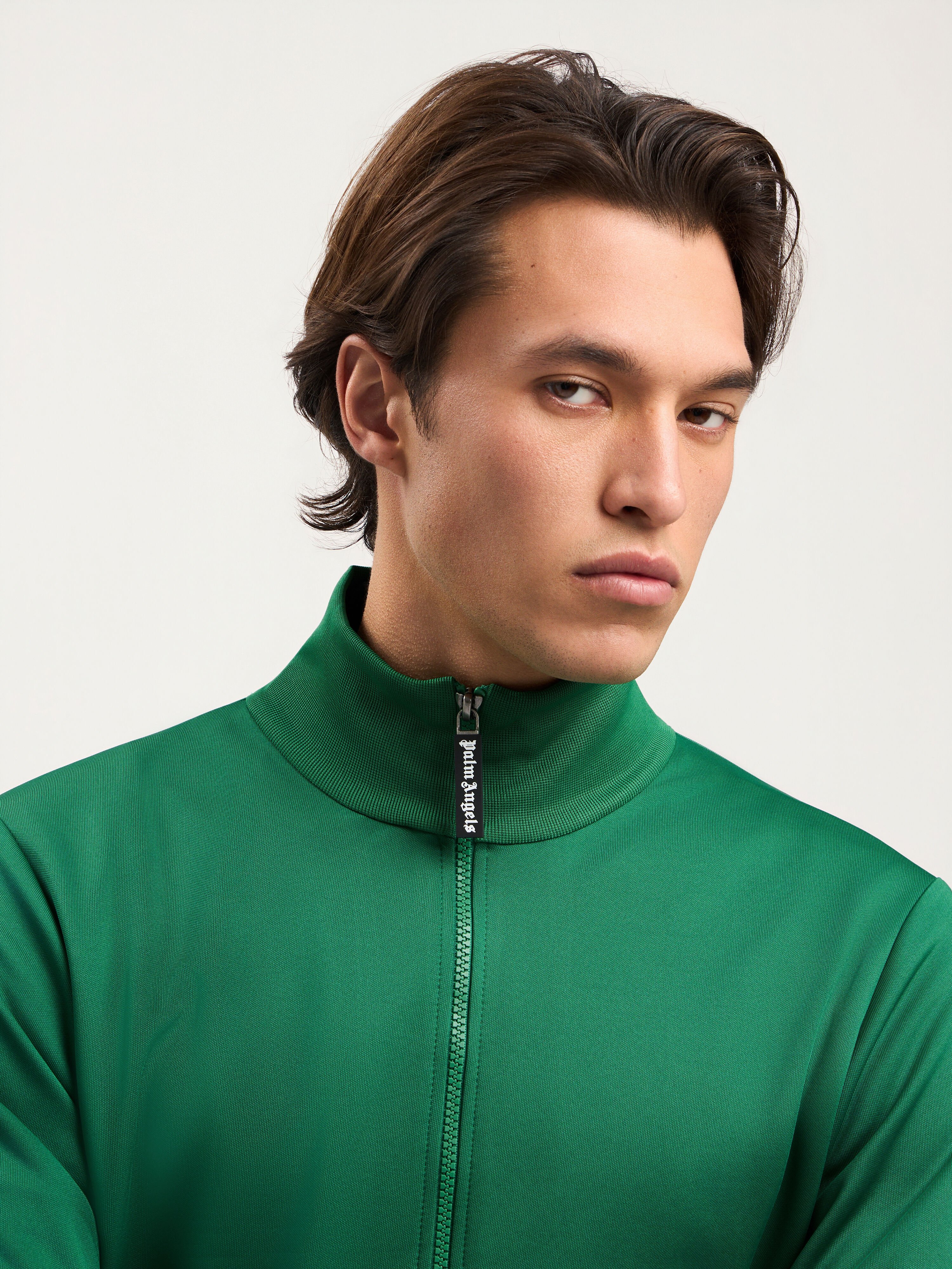 PALM ANGELS Curved Logo Track Jacket GREEN BLACK PMBD089S26FAB001