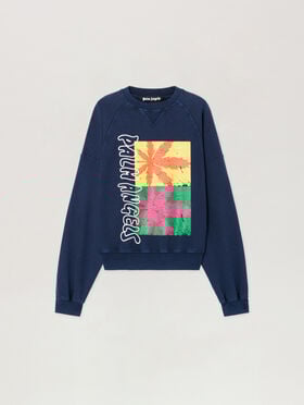 PALM ANGELS Palm Leaf Reglan Loose Sweatshirt NAVY BLUE MULTICOLOR PMBA08NS26FLE001