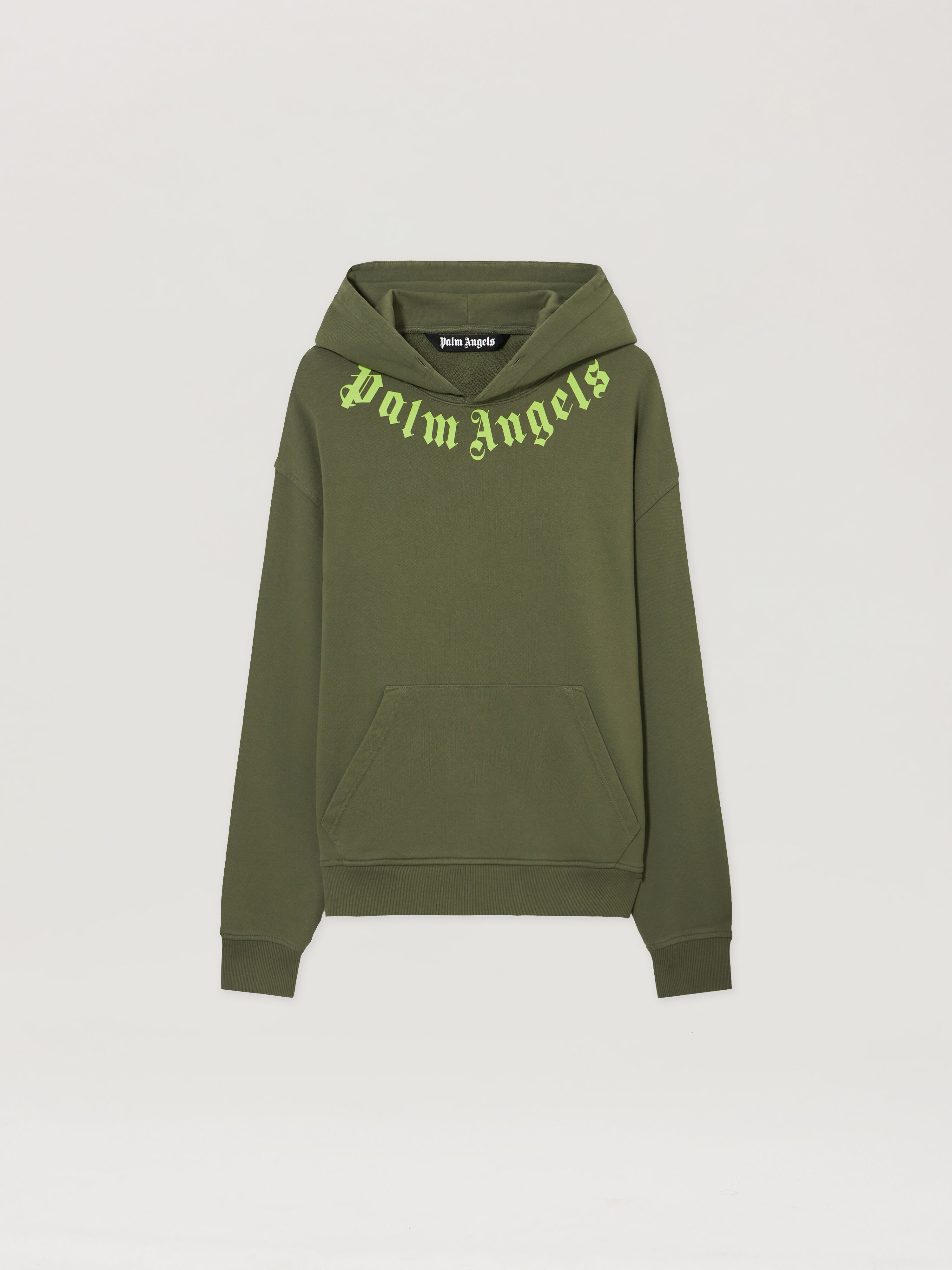 Neck Logo Hoodie in MILITARY GREEN LIME for Men | Palm Angels®