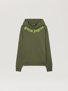 PALM ANGELS Neck Logo Hoodie MILITARY GREEN LIME PMBB17DS26FLE007