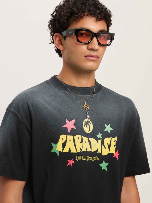 PALM ANGELS  Paradise T-shirt BLACK - YELLOW PMAA001S25JER001