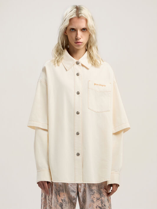 PALM ANGELS Hybrid Denim Overshirt OFF WHITE - BLACK PWYD025F25DEN001
