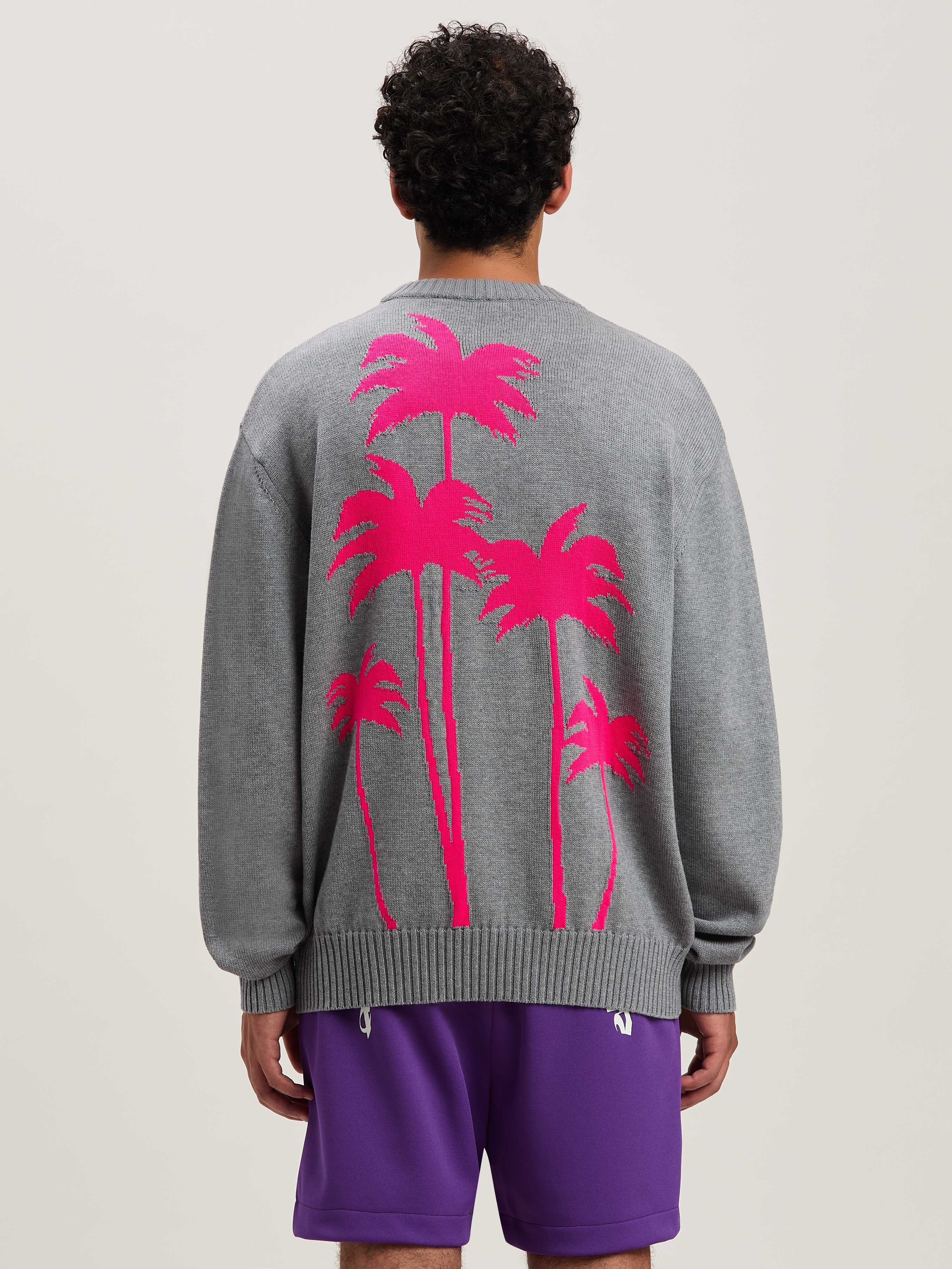 PALM ANGELS  Palm Inlay knit sweater GREY MELANGE - FUCHSIA PMHE080S25KNI001