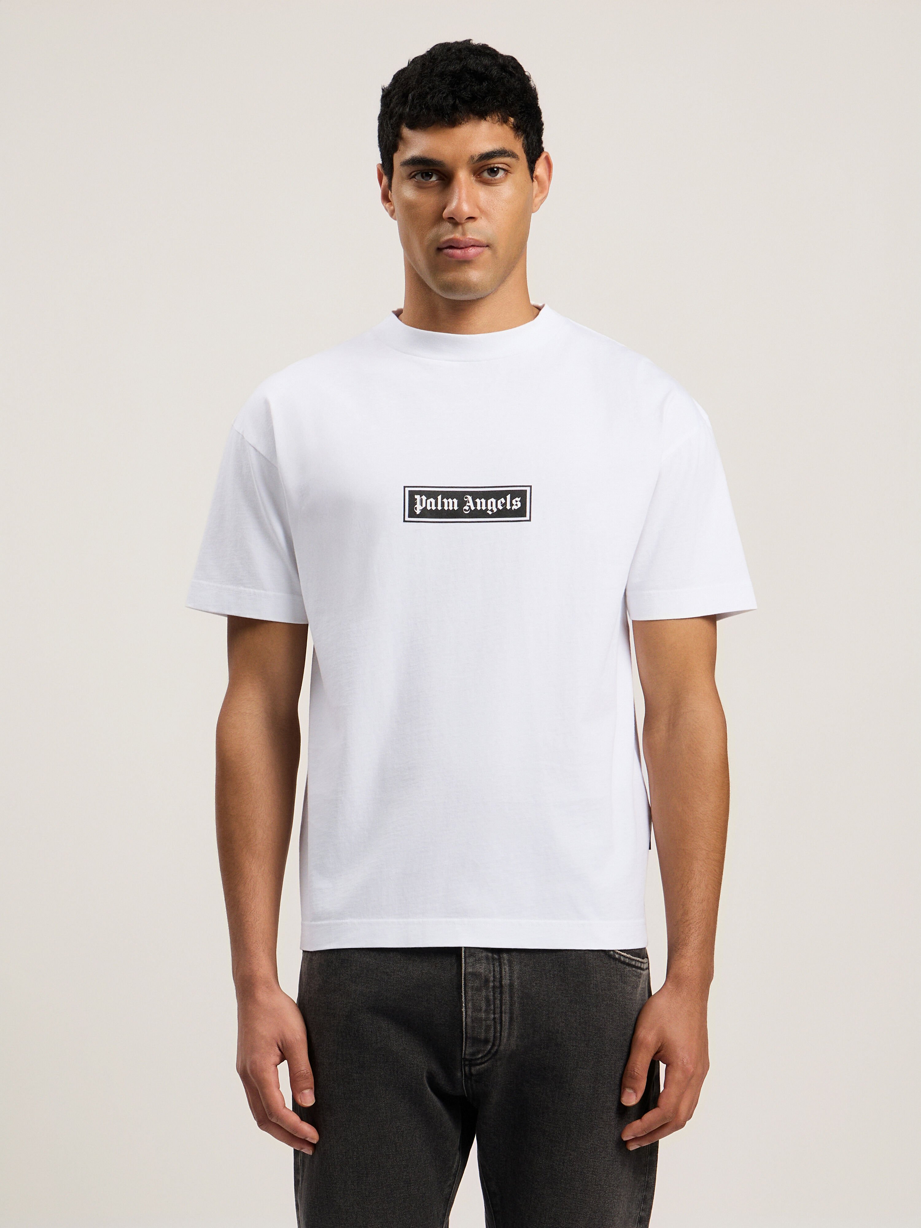 Box Logo T-Shirt in WHITE - BLACK for Men | Palm Angels®