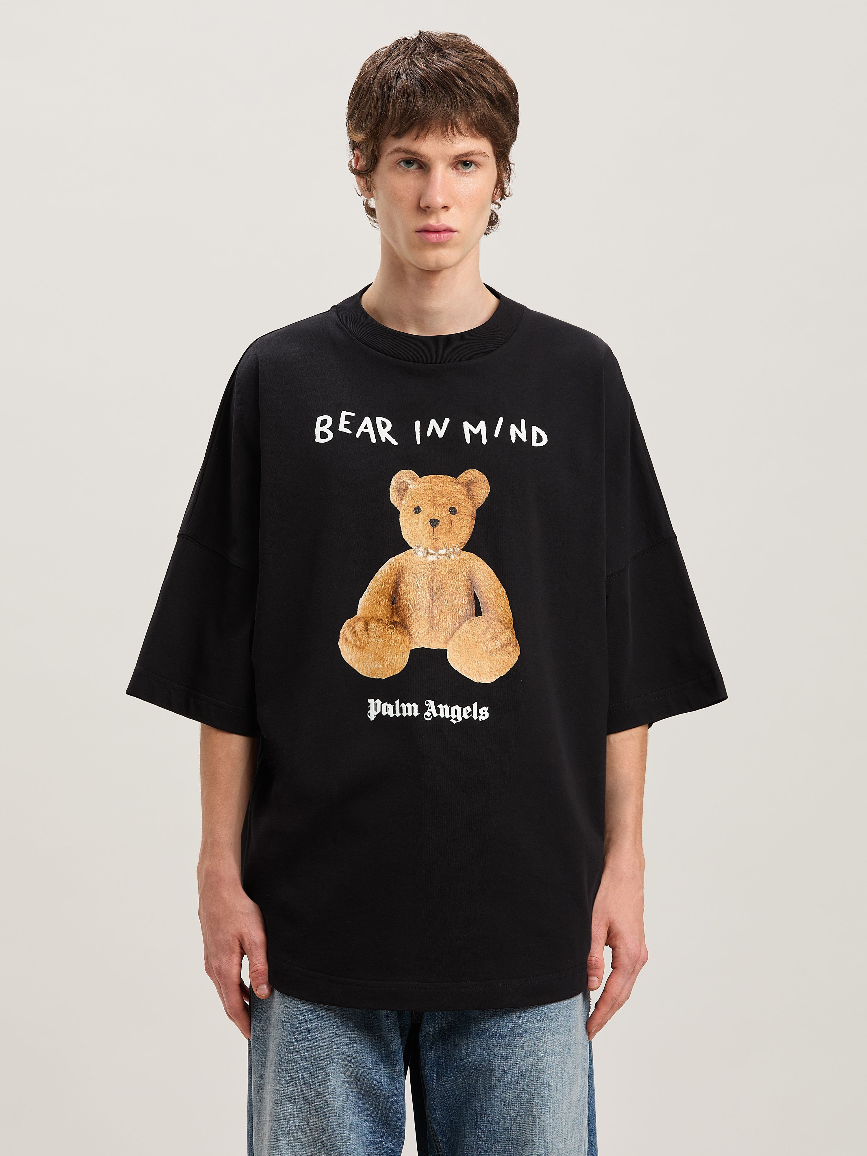 PALM ANGELS  Bear in Mind Over T-shirt BLACK - BROWN PMAA002S25JER002