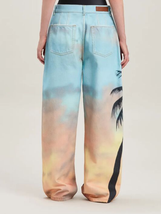 PALM ANGELS  Sunrise Palm baggy denim pants MULTICOLOR - BLACK PWYB040S25DEN001