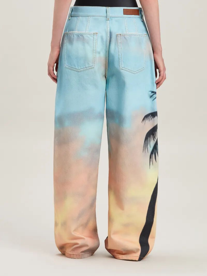 PALM ANGELS  Sunrise Palm baggy denim pants MULTICOLOR - BLACK PWYB040S25DEN001