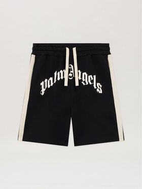 PALM ANGELS Curved Logo Track Sweatshorts BLACK OFF WHITE PMCI02DS26FLE001