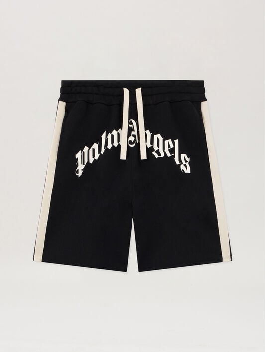 Curved Logo Track Sweatshorts PALM ANGELS Curved Logo Track Sweatshorts BLACK OFF WHITE PMCI02DS26FLE001