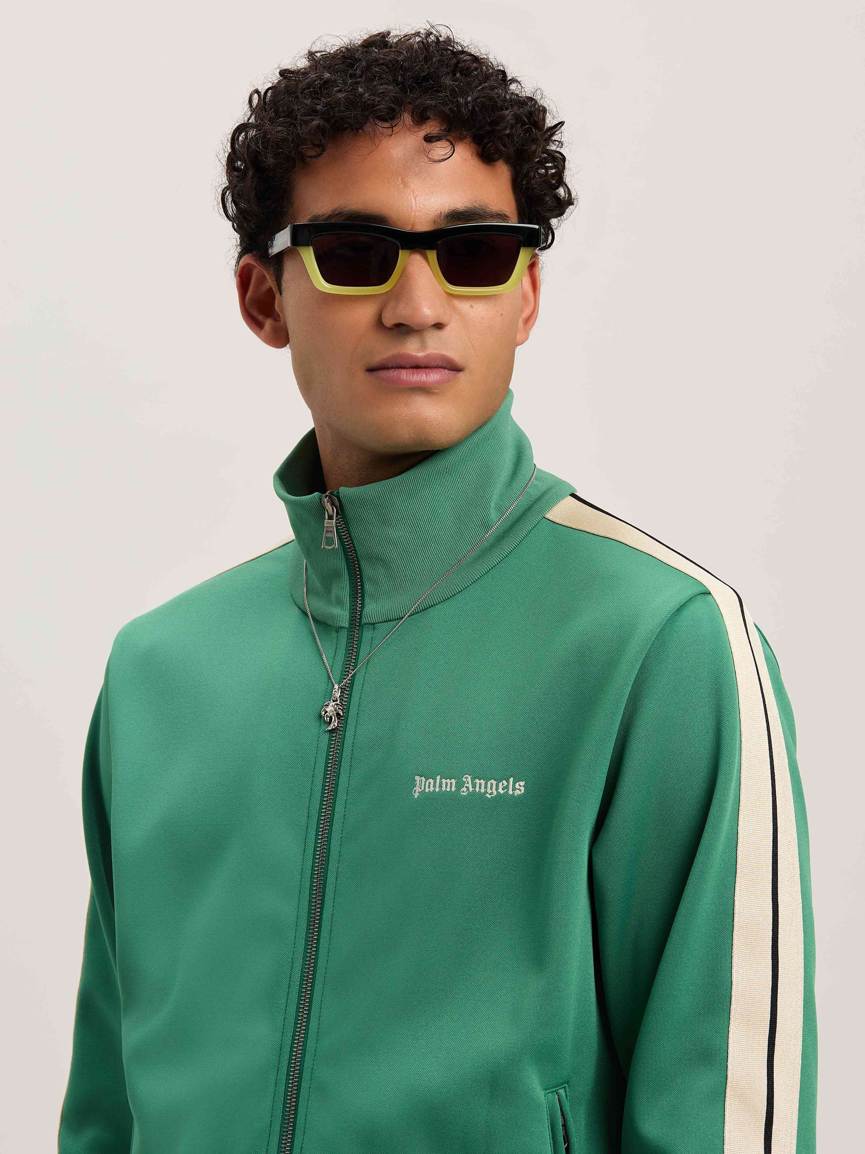 PALM ANGELS  Trainingsjacke mit eingesticktem Logo FOREST GREEN - OFF WHITE PMBD058S25FAB001