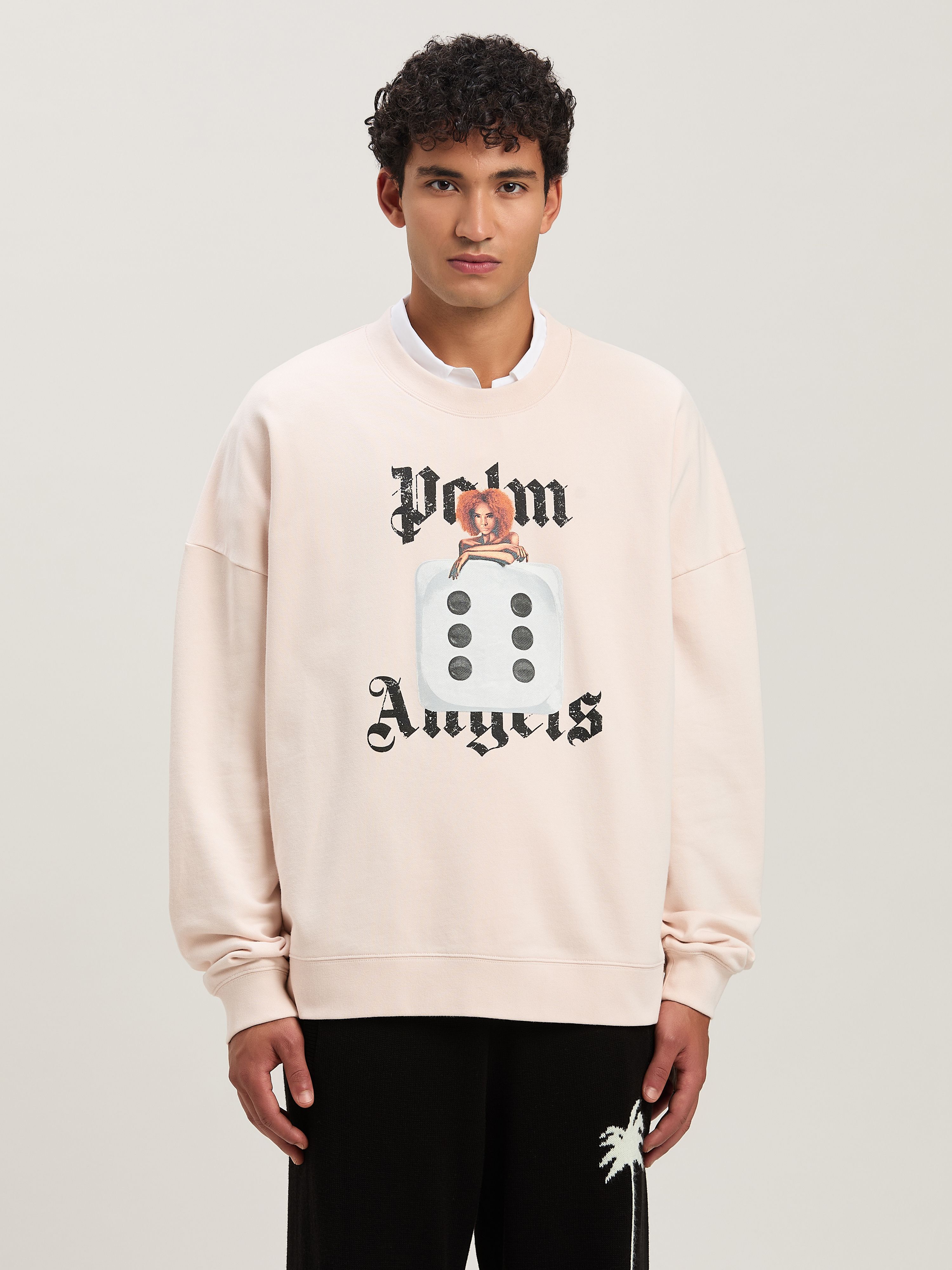 PALM ANGELS  Pin-up Sweatshirt mit Rundhalsausschnitt SOFT PINK - BLACK PMBA080S25FLE003