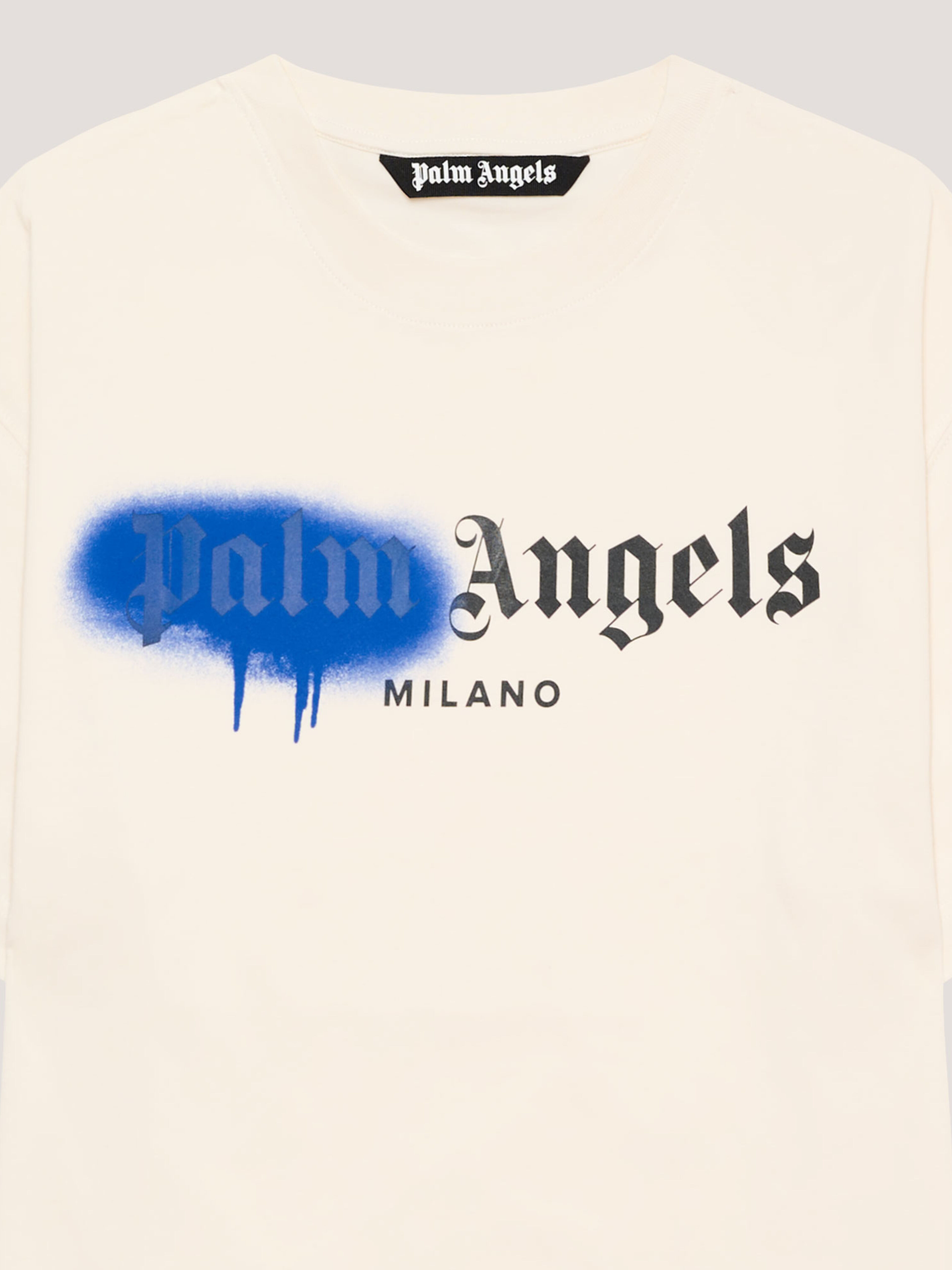 PALM ANGELS Spray City Milan T-Shirt OFF White/Blue PMAA109T26JER004