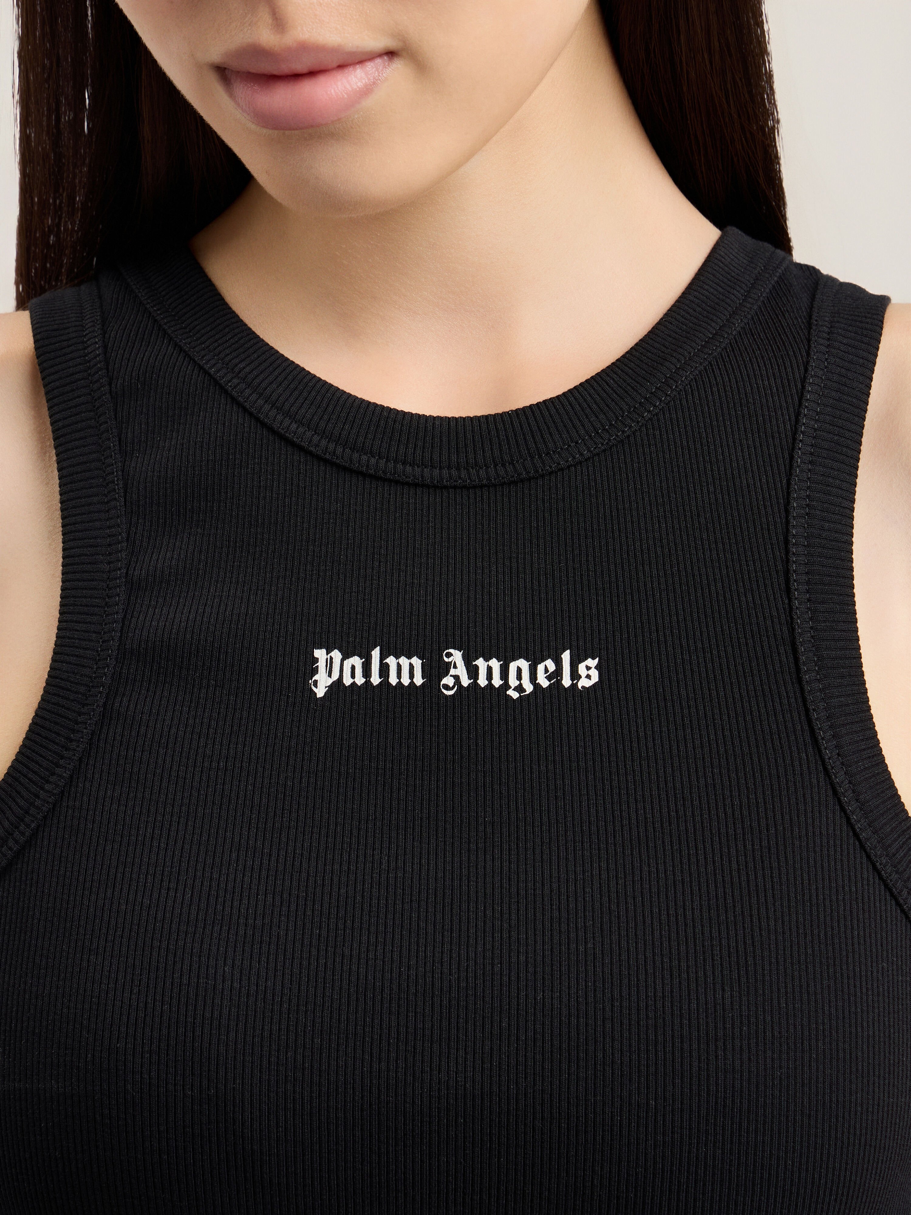 PALM ANGELS Classic Logo Fitted Tank Top BLACK OFF WHITE PWAC024S26JER001