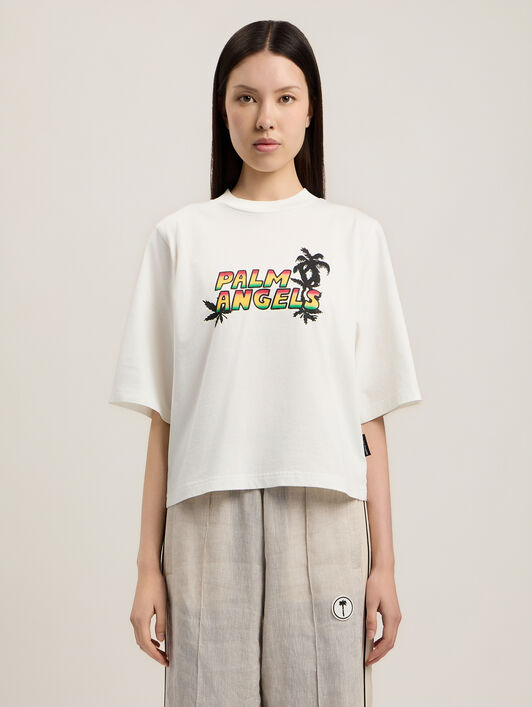 PALM ANGELS Sunset Graphic Boxy T-Shirt OFF WHITE MULTICOLOR PWAA079S26JER007