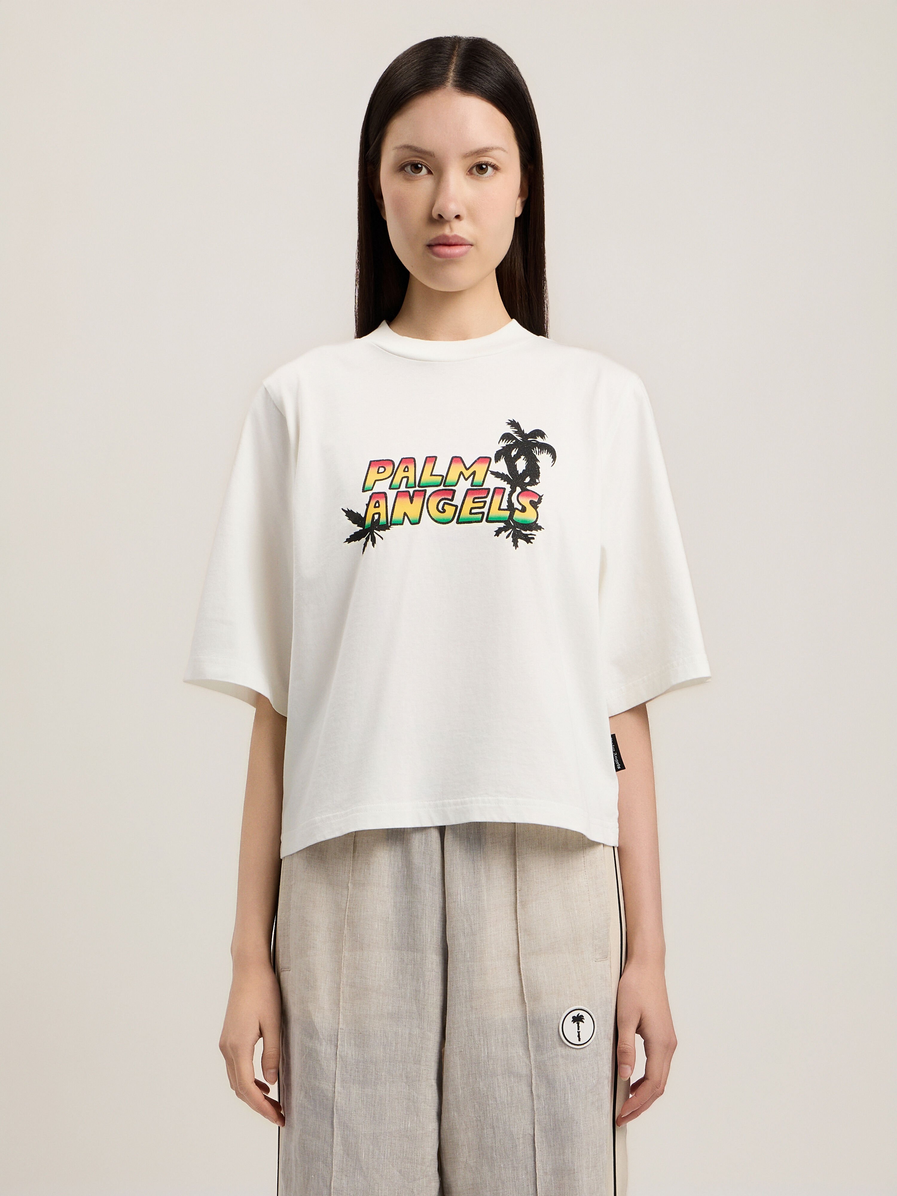 PALM ANGELS Sunset Graphic Boxy T-Shirt OFF WHITE MULTICOLOR PWAA079S26JER007