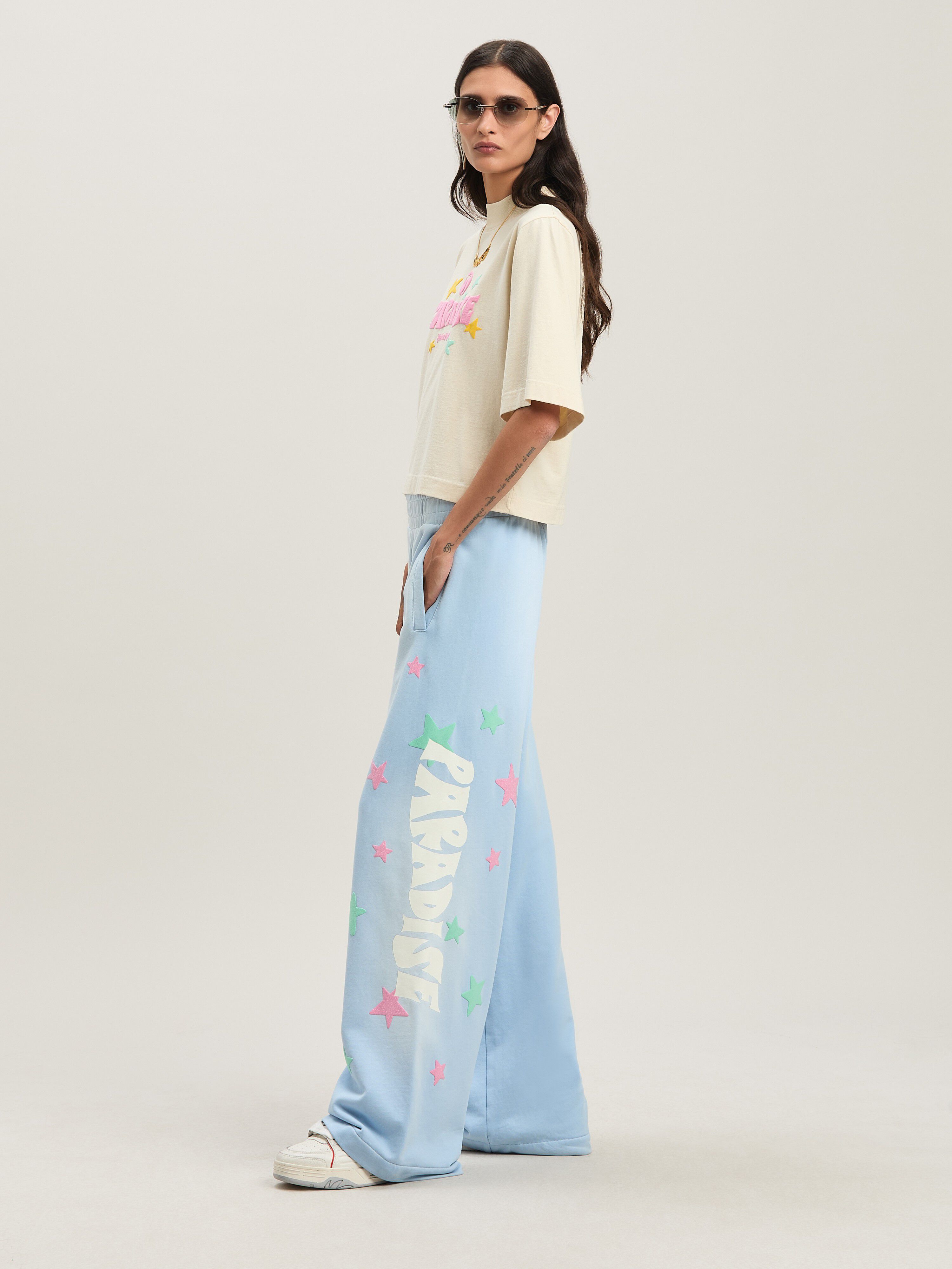 PALM ANGELS  Paradise Sweathose BABY BLUE - OFF WHITE PWCH025S25FLE001