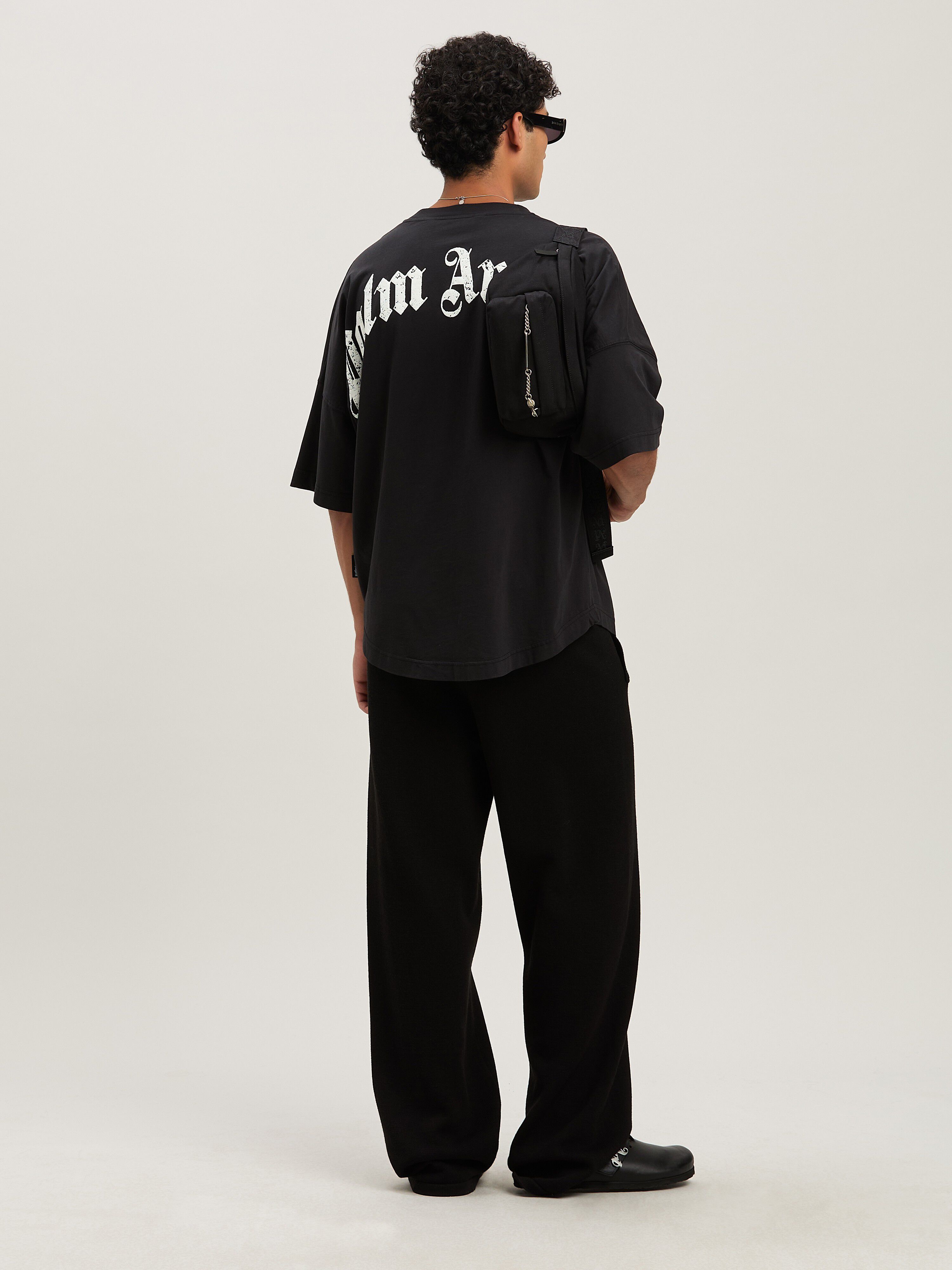 PALM ANGELS Oversize T-Shirt mit geschwungenem Logo BLACK - OFF WHITE PMAA002S25JER001