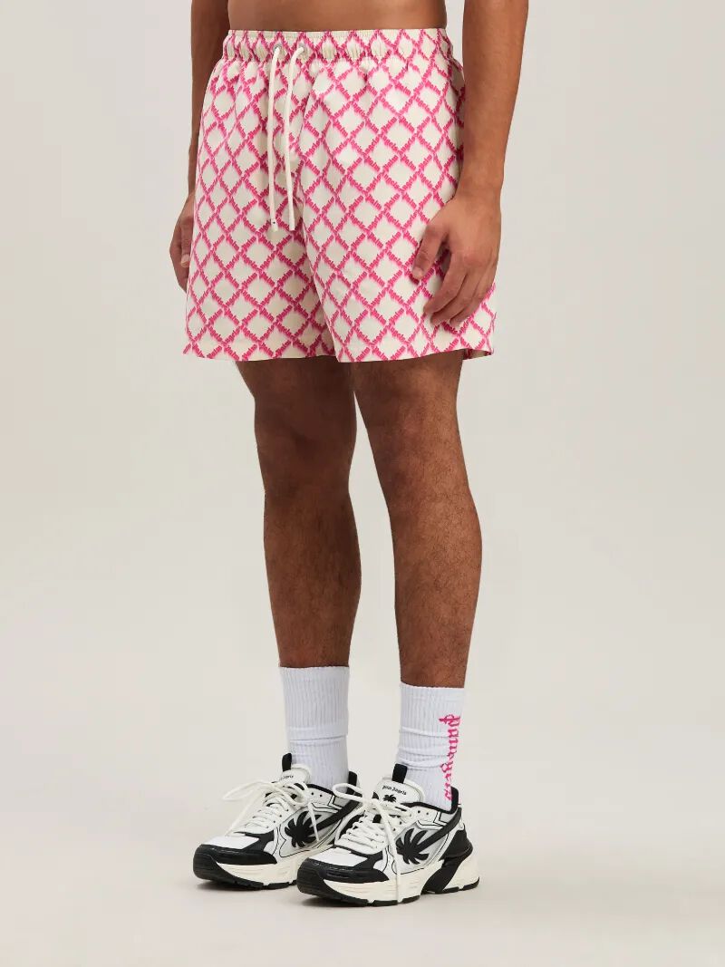 PALM ANGELS  NET LOGO SWIMSHORTS IVORY - FUCHSIA PMFD012S25FAB003