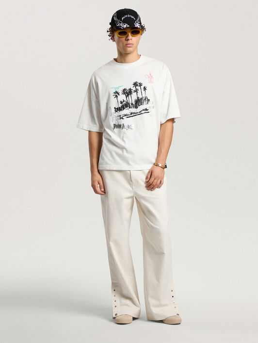 PALM ANGELS Palm Life Loose T-Shirt OFF WHITE - BLACK PAMAA03F26JR02