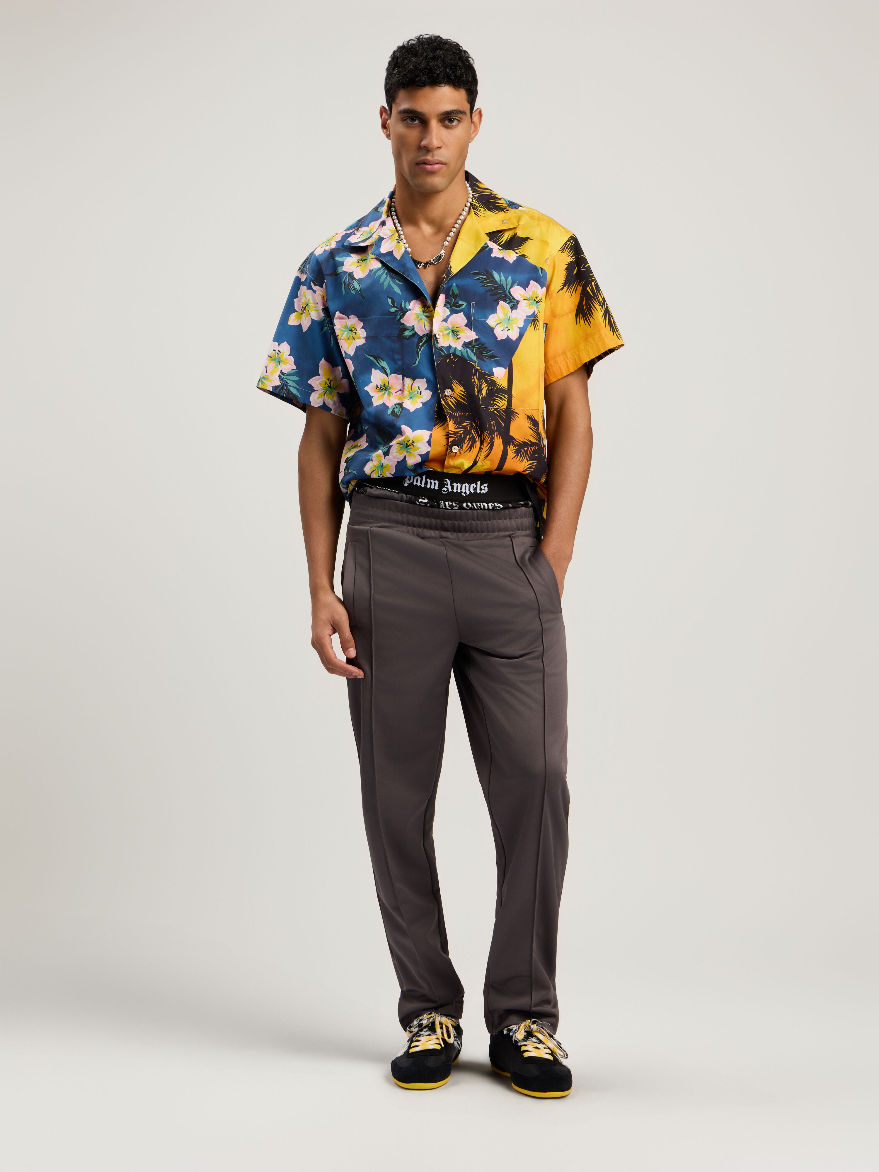 PaxVlbq Hawaian Mix Shirt in BLUE - YELLOW for Men | Palm Angels®