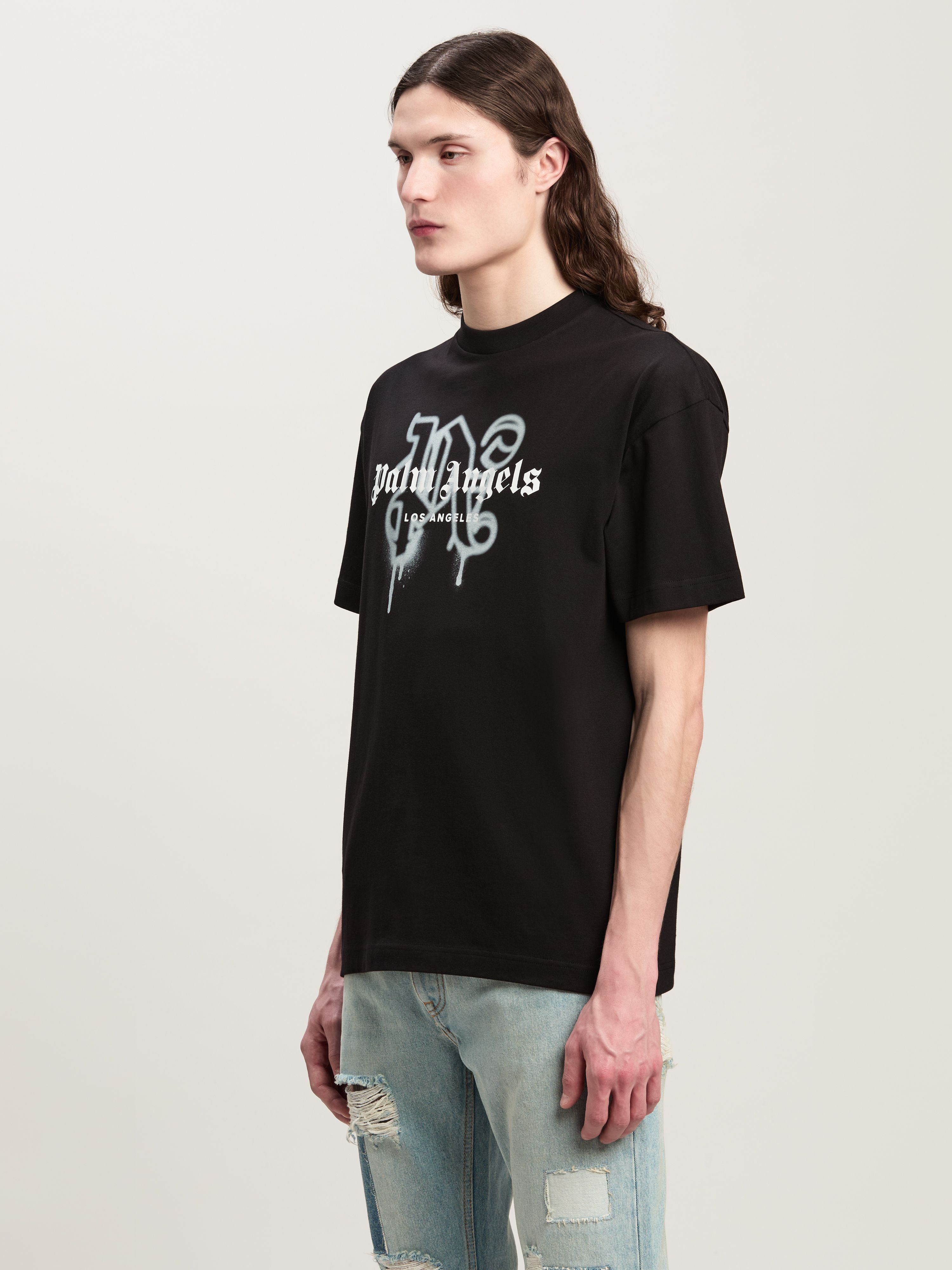 PALM ANGELS Monogram Spray City T-Shirt Los Angels SCHWARZ PMAA001C99JER025