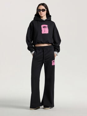 PALM ANGELS Brushed Palm Tree Sweatpants BLACK - PINK PAWCH02W26FL03