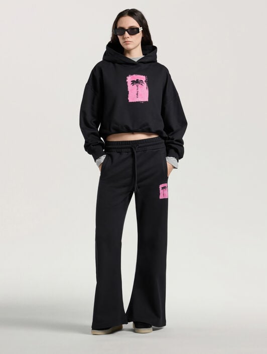 Brushed Palm Tree Sweatpants PALM ANGELS Brushed Palm Tree Sweatpants BLACK - PINK PAWCH02W26FL03