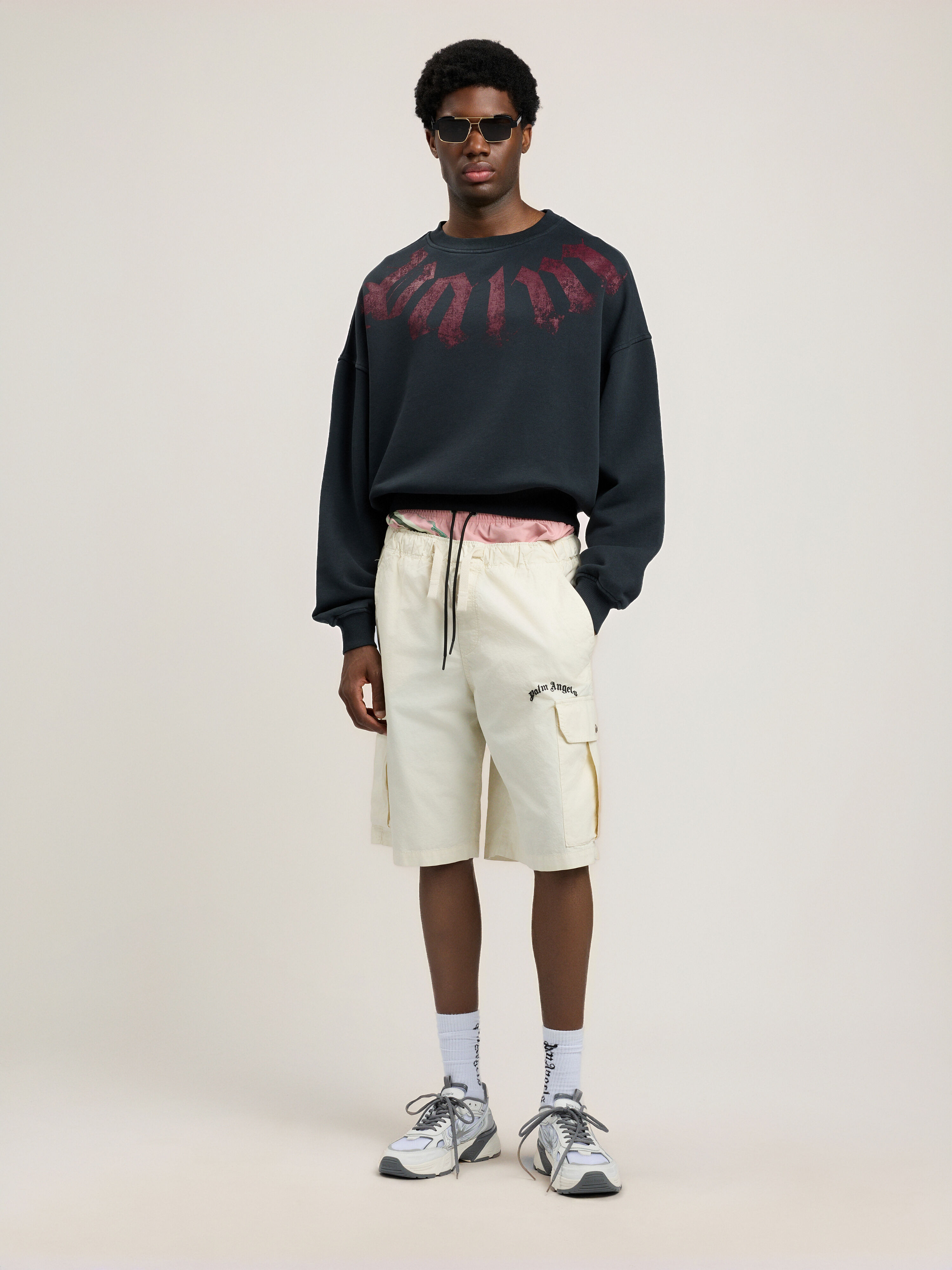 PALM ANGELS Big Neck Logo Loose Sweatshirt BLACK BURGUNDY PMBA08JS26FLE001