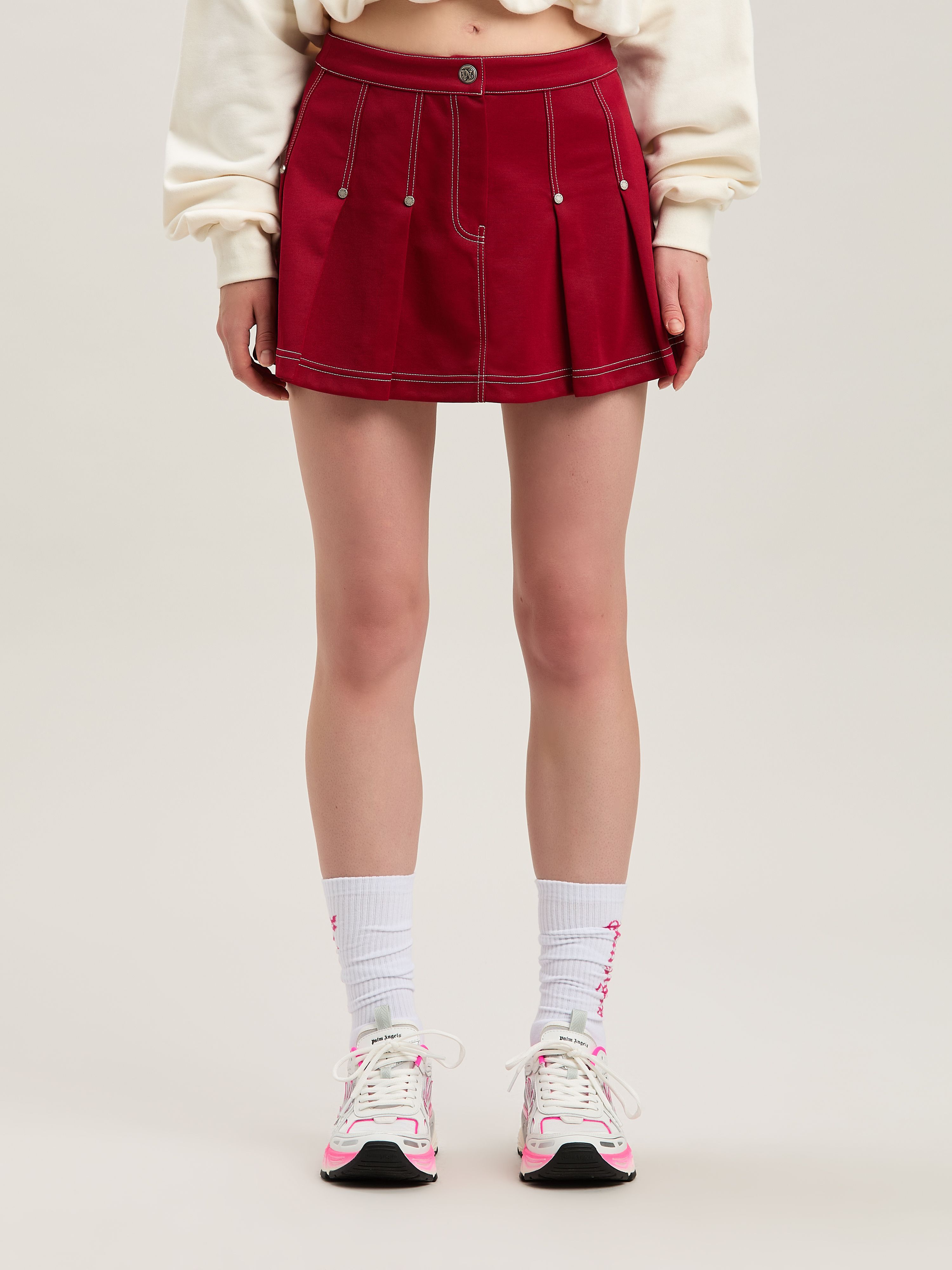 PALM ANGELS  Pleated Mini Skirt RED - RED PWCC085S25FAB001