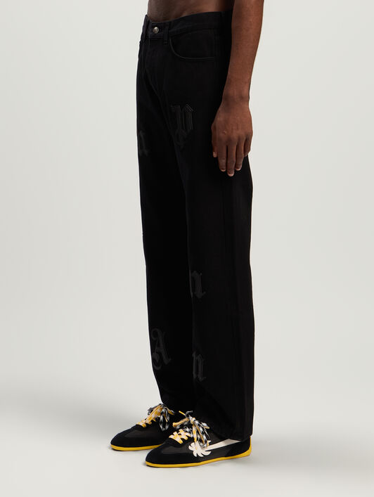 PALM ANGELS Logo Patch Straight Jeans BLACK - BLACK PMYA041F25DEN001