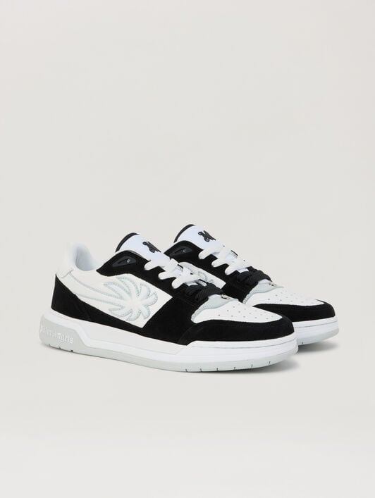 PALM ANGELS Palm Basketball Lea Sneakers BLACK LIGHT GREY PMIA10WS26LEA001