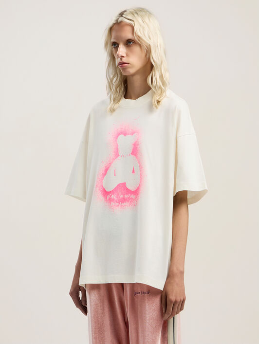 Spray Bear Loose T-Shirt PALM ANGELS Spray Bear Loose T-Shirt OFF WHITE - FUCHSIA FLUO PWAA07BF25JER005