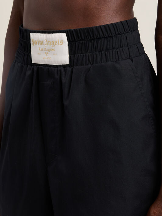 PALM ANGELS Curved Logo Shorts BLACK OFF WHITE PWCB028S26FAB001