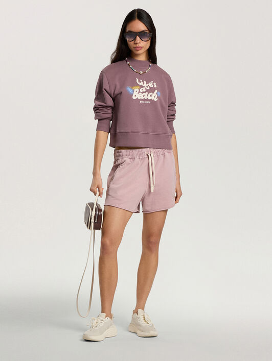 Life's A Beach Cropped Sweatshirt PALM ANGELS Life's A Beach Cropped Sweatshirt MAUVE - ROSE PINK PAWBA04F26FL01